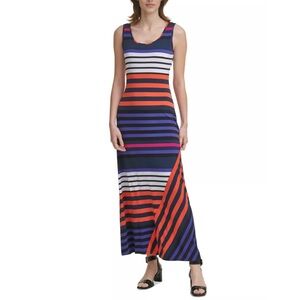 CALVIN KLEIN Womens Navy Sleeveless Scoop Neck Maxi Cocktail Fit + Flare Dress